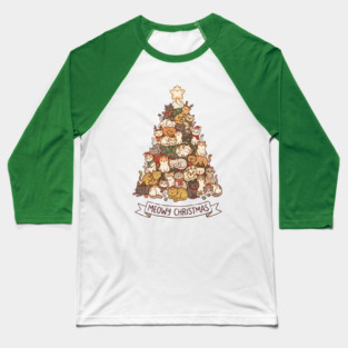 Meowy Christmas - Cats in a Christmas Tree Baseball T-Shirt