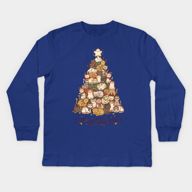 Meowy Christmas - Cats in a Christmas Tree Kids Long Sleeve T-Shirt by Creatifly Graphic Tees