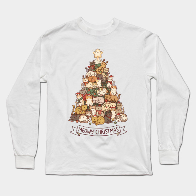 Meowy Christmas - Cats in a Christmas Tree Long Sleeve T-Shirt by Creatifly Graphic Tees