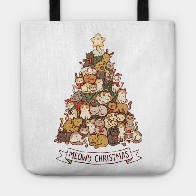 Meowy Christmas - Cats in a Christmas Tree Tote by Creatifly Graphic Tees