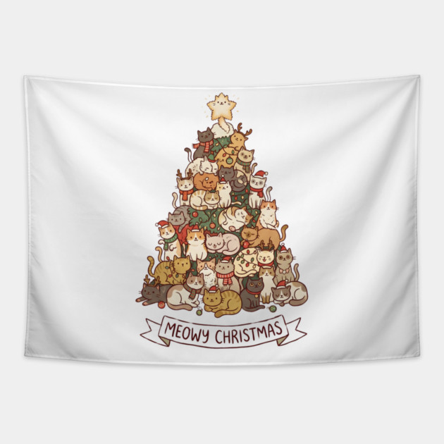 Meowy Christmas - Cats in a Christmas Tree Tapestry by Creatifly Graphic Tees