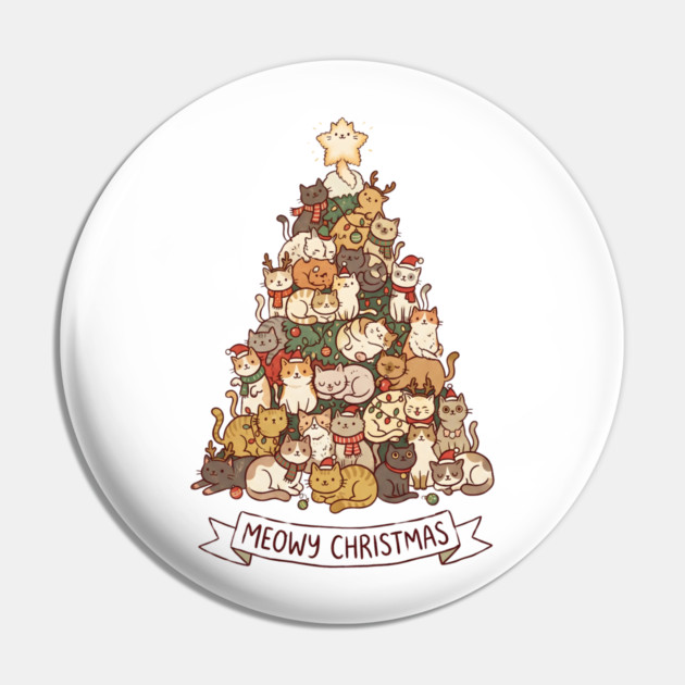 Meowy Christmas - Cats in a Christmas Tree Pin by Creatifly Graphic Tees