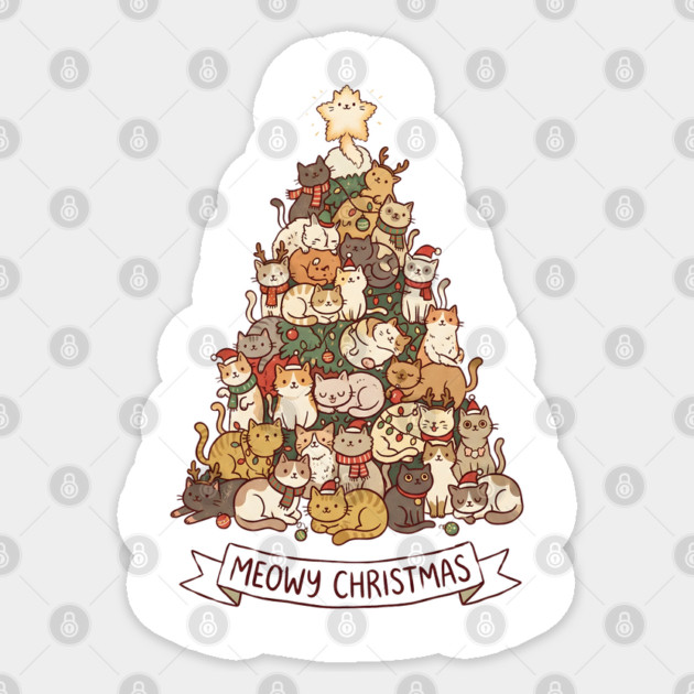 Meowy Christmas - Cats in a Christmas Tree Sticker by Creatifly Graphic Tees
