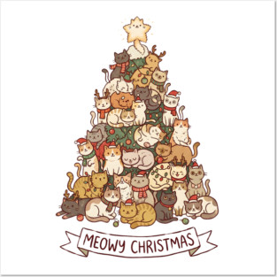 Meowy Christmas - Cats in a Christmas Tree Posters and Art