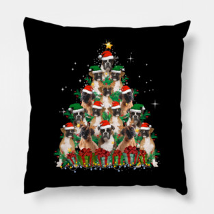 Cute Boxer Dog Christmas Tree Family Xmas Pillow