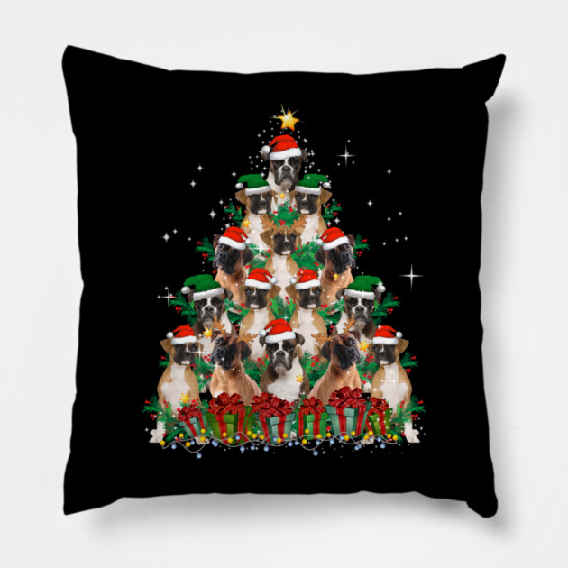 Cute Boxer Dog Christmas Tree Family Xmas Pillow by yangho