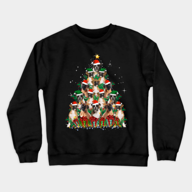 Cute Boxer Dog Christmas Tree Family Xmas Crewneck Sweatshirt by yangho