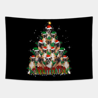 Cute Boxer Dog Christmas Tree Family Xmas Tapestry