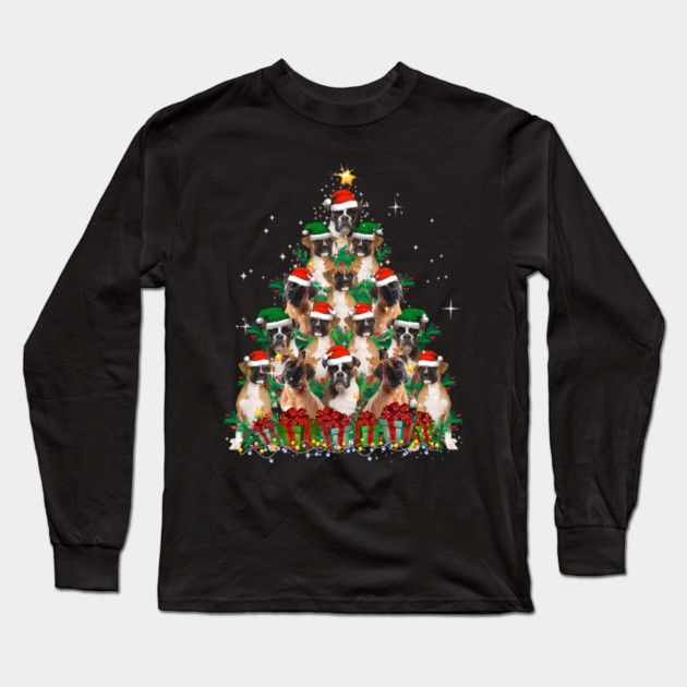 Cute Boxer Dog Christmas Tree Family Xmas Long Sleeve T-Shirt by yangho