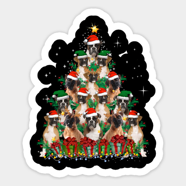 Cute Boxer Dog Christmas Tree Family Xmas Sticker by yangho