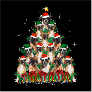 Cute Boxer Dog Christmas Tree Family Xmas Posters and Art