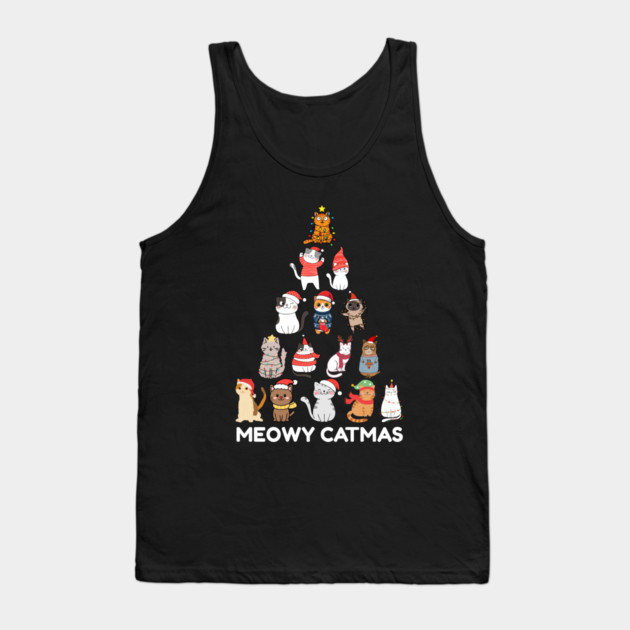 Meowy Catmas - Festive Cats Christmas Tree Tank Top by Creatifly Graphic Tees