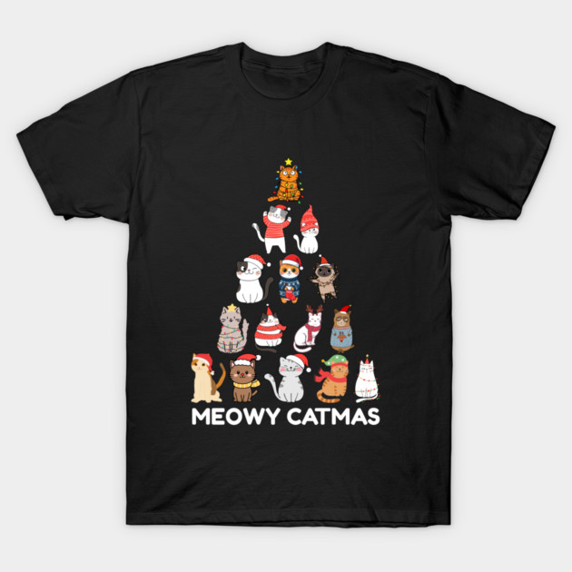 Meowy Catmas - Festive Cats Christmas Tree T-Shirt by Creatifly Graphic Tees