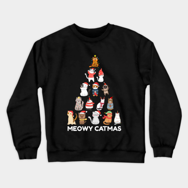 Meowy Catmas - Festive Cats Christmas Tree Crewneck Sweatshirt by Creatifly Graphic Tees