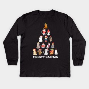 Meowy Catmas - Festive Cats Christmas Tree Kids Long Sleeve T-Shirt
