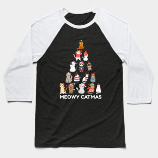 Meowy Catmas - Festive Cats Christmas Tree Baseball T-Shirt