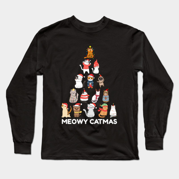 Meowy Catmas - Festive Cats Christmas Tree Long Sleeve T-Shirt by Creatifly Graphic Tees