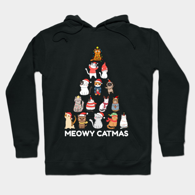 Meowy Catmas - Festive Cats Christmas Tree Hoodie by Creatifly Graphic Tees
