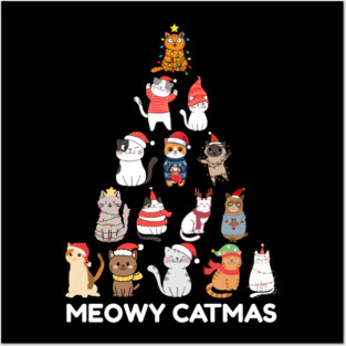 Meowy Catmas - Festive Cats Christmas Tree Posters and Art