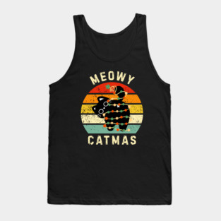 Retro Meowy Catmas - Christmas Cat with Lights Tank Top