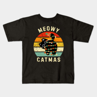 Retro Meowy Catmas - Christmas Cat with Lights Kids T-Shirt
