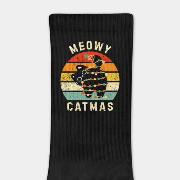 Retro Meowy Catmas - Christmas Cat with Lights by Creatifly Graphic Tees