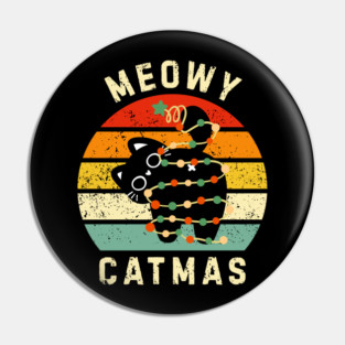 Retro Meowy Catmas - Christmas Cat with Lights Pin