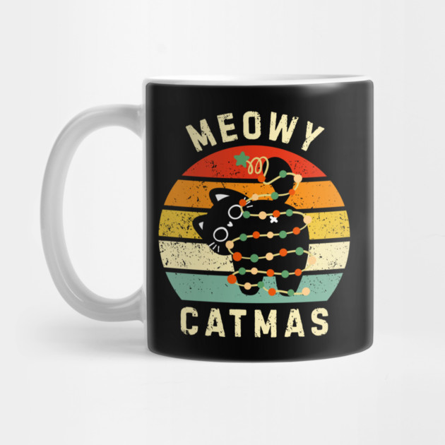 Retro Meowy Catmas - Christmas Cat with Lights by Creatifly Graphic Tees
