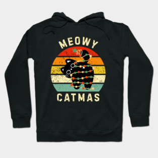 Retro Meowy Catmas - Christmas Cat with Lights Hoodie