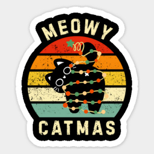 Retro Meowy Catmas - Christmas Cat with Lights Magnet