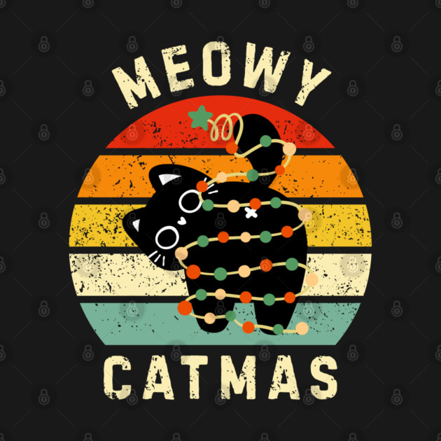 Retro Meowy Catmas - Christmas Cat with Lights by Creatifly Graphic Tees