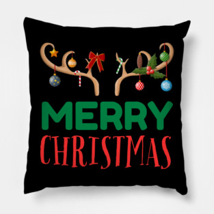 Merry Christmas with Festive Reindeer Antlers Pillow