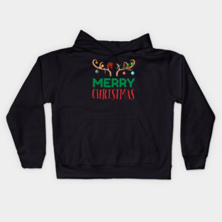 Merry Christmas with Festive Reindeer Antlers Kids Hoodie