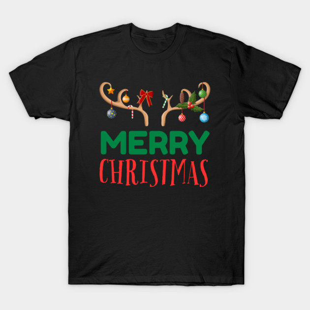 Merry Christmas with Festive Reindeer Antlers T-Shirt by Creatifly Graphic Tees