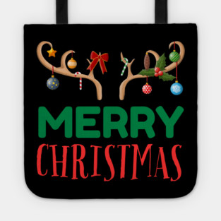 Merry Christmas with Festive Reindeer Antlers Tote
