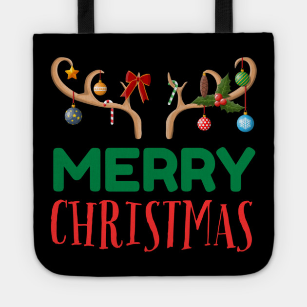 Merry Christmas with Festive Reindeer Antlers Tote by Creatifly Graphic Tees