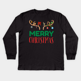 Merry Christmas with Festive Reindeer Antlers Kids Long Sleeve T-Shirt