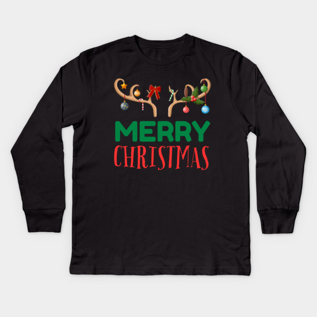 Merry Christmas with Festive Reindeer Antlers Kids Long Sleeve T-Shirt by Creatifly Graphic Tees