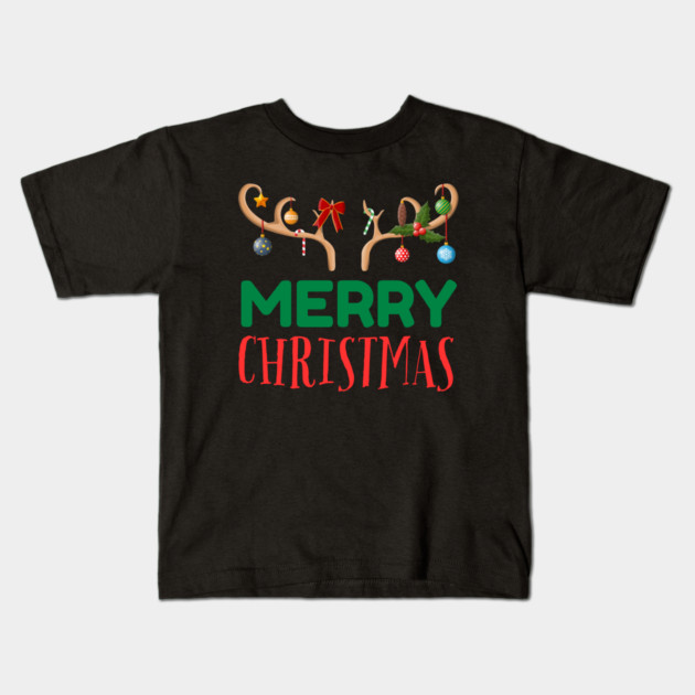 Merry Christmas with Festive Reindeer Antlers Kids T-Shirt by Creatifly Graphic Tees