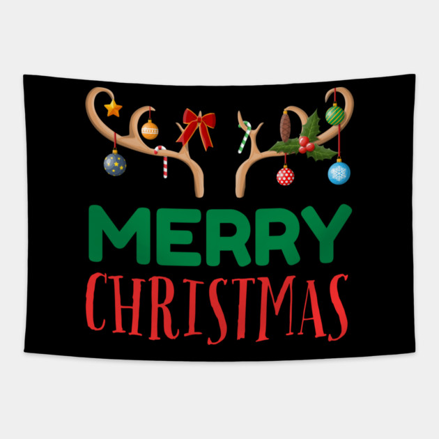 Merry Christmas with Festive Reindeer Antlers Tapestry by Creatifly Graphic Tees