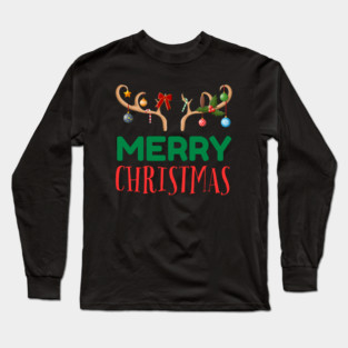 Merry Christmas with Festive Reindeer Antlers Long Sleeve T-Shirt