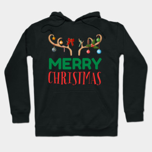 Merry Christmas with Festive Reindeer Antlers Hoodie