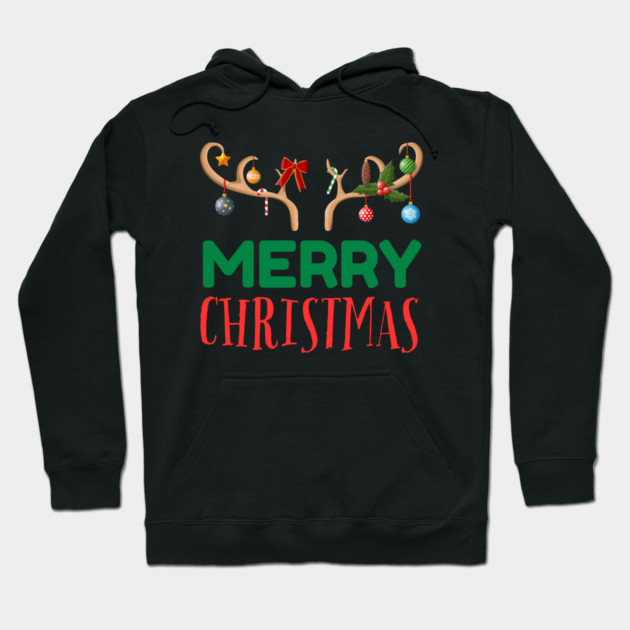 Merry Christmas with Festive Reindeer Antlers Hoodie by Creatifly Graphic Tees