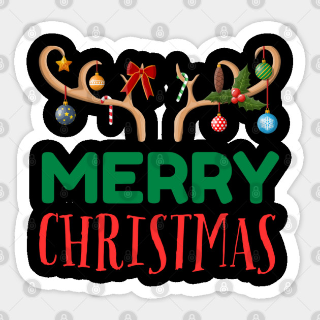 Merry Christmas with Festive Reindeer Antlers Sticker by Creatifly Graphic Tees