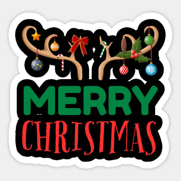 Merry Christmas with Festive Reindeer Antlers Magnet by Creatifly Graphic Tees