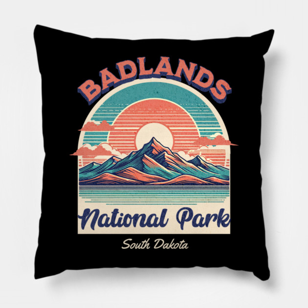 Badlands National Park, South Dakota Hiking Camping Souvenir Pillow by Pixel Threads 