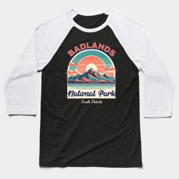 Badlands National Park, South Dakota Hiking Camping Souvenir Baseball T-Shirt by Pixel Threads 