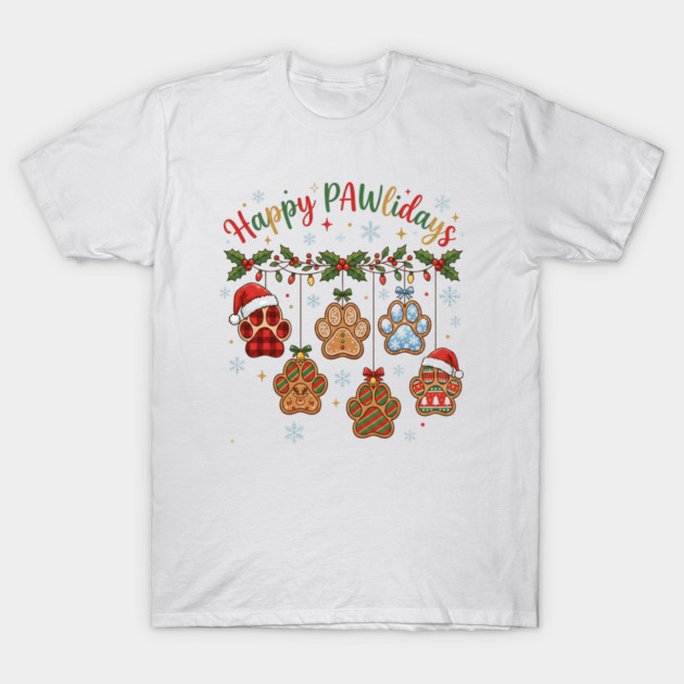 Happy Pawlidays - Christmas Paw Prints T-Shirt by Creatifly Graphic Tees
