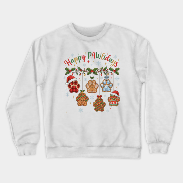 Happy Pawlidays - Christmas Paw Prints Crewneck Sweatshirt by Creatifly Graphic Tees