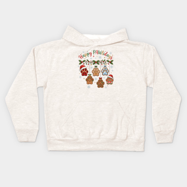 Happy Pawlidays - Christmas Paw Prints Kids Hoodie by Creatifly Graphic Tees